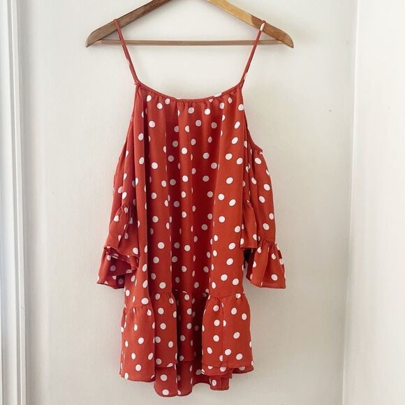 Tularosa Hattie Polka Dot Cold Shoulder Mini Dress Roselle Small - Picture 3 of 5